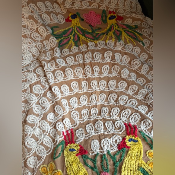 Vintage Colorful Peacock Design Chenille Bedspread - Picture 3 of 4